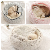 Pet Dog Cat Bed Round Plush Cat Warm Bed House Soft Long Plush Bed For