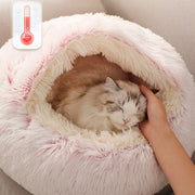 Pet Dog Cat Bed Round Plush Cat Warm Bed House Soft Long Plush Bed For