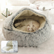 Pet Dog Cat Bed Round Plush Cat Warm Bed House Soft Long Plush Bed For