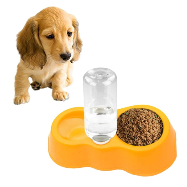 Dog Cat Food Dish + Drinking Water Double Bowls Automatic Water