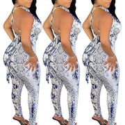 Women Clothing  Sexy Snakeskin Pattern Road Halter Jumpsuit   Women