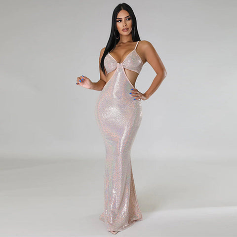 Women Clothing Sexy Sling Fishtail Dress Sequined Sexy Dress