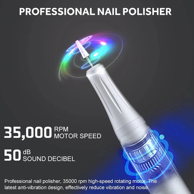 35000 RPM Electric Nail Polish Drill Mini 2 in 1 File