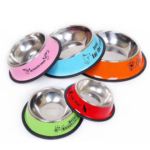 XXL 26cm Anti-tip Stainless Steel Pet Bowl Cat Dog Food Basin(Yellow)