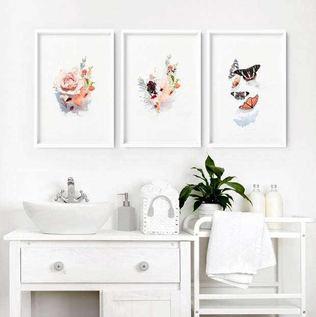 Shabby chic framed pictures bathroom | Set of 3 wall art prints