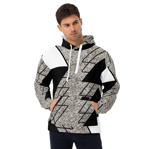 Mens Graphic Hoodie Black and White Triangular Colorblock